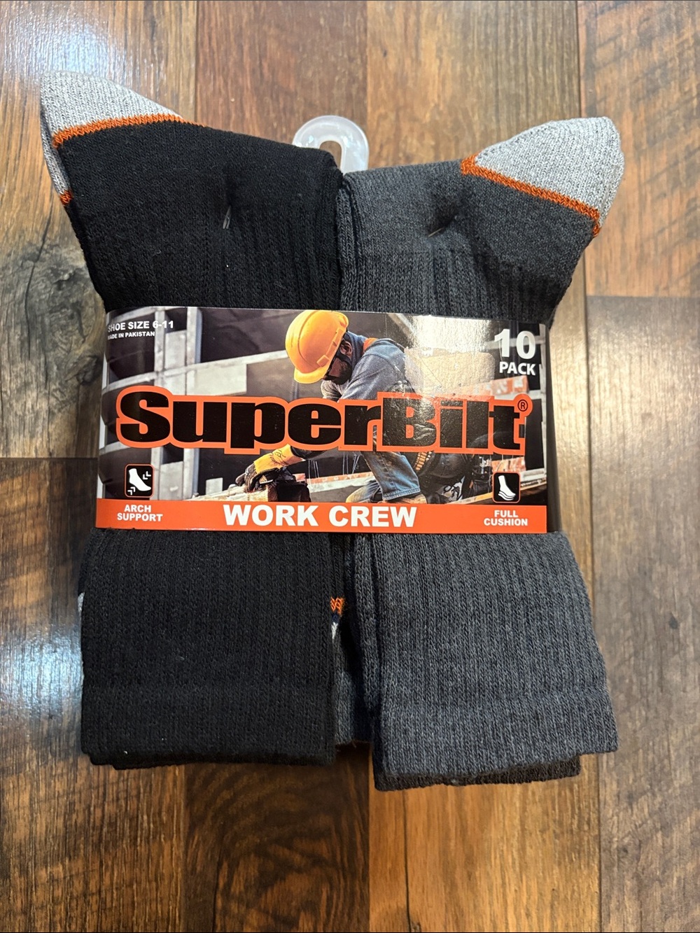 Men’s SuperBilt Work Crew Socks - Black & Gray 10 Pack size 6-11